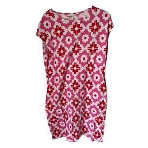 Boden Leah Jersey T-Shirt Dress red and Pink Floral Geometric Print, size 10L